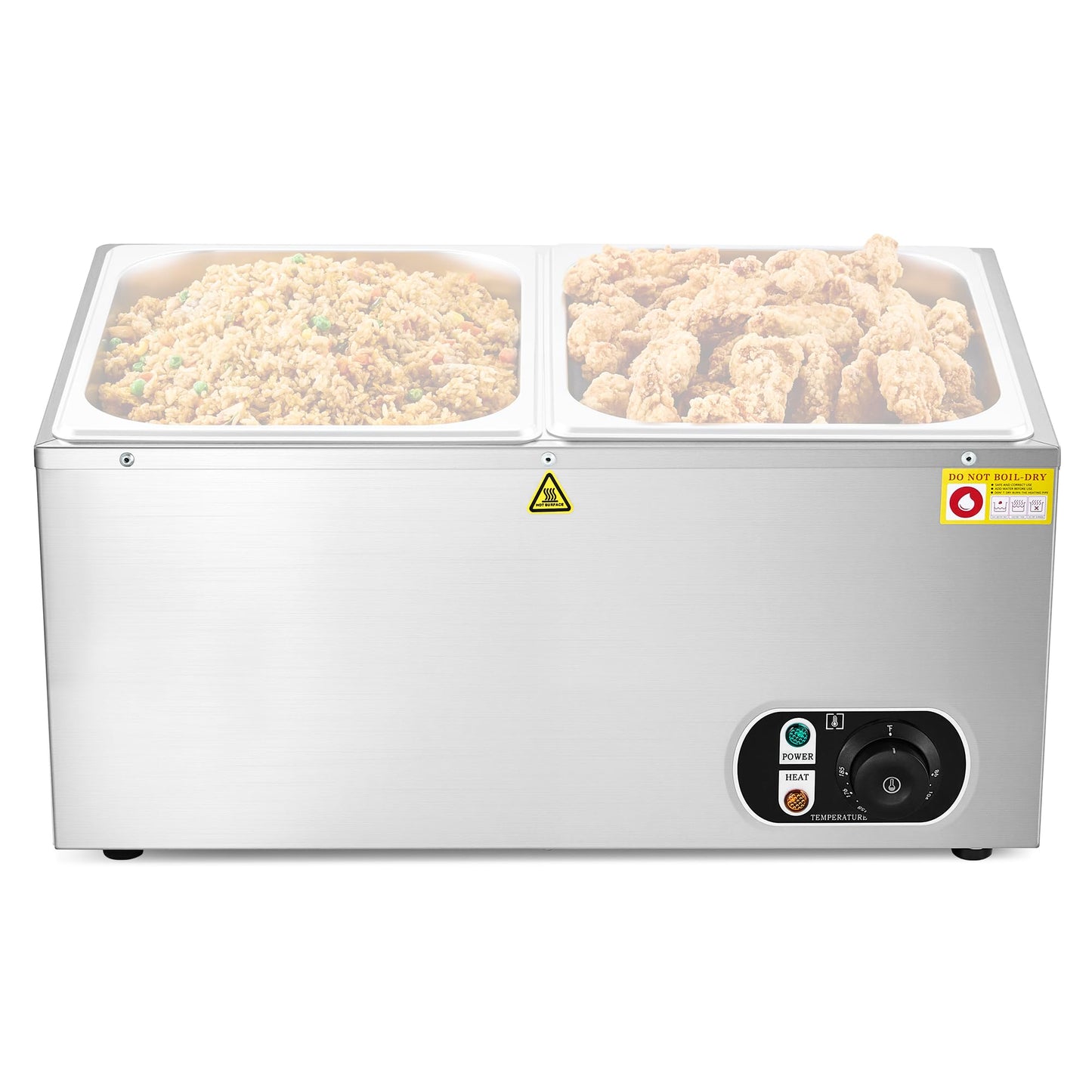 WILPREP Commercial Food Warmer, 1500W Countertop Electric Warmer with 86-185°F Adjustable Temp Control & Over-Temperature Protection, Stainless Steel Buffet Bain Marie for Catering Restaurants