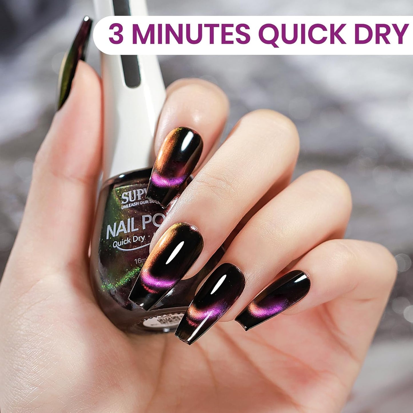 Magnetic Nail Polish Quick Dry Cat Eye Nail Polish Non Gel for Fingernail Air Drying Fast Lacquer Manicure Gift For Women Girls 16ml, 0.54fl oz