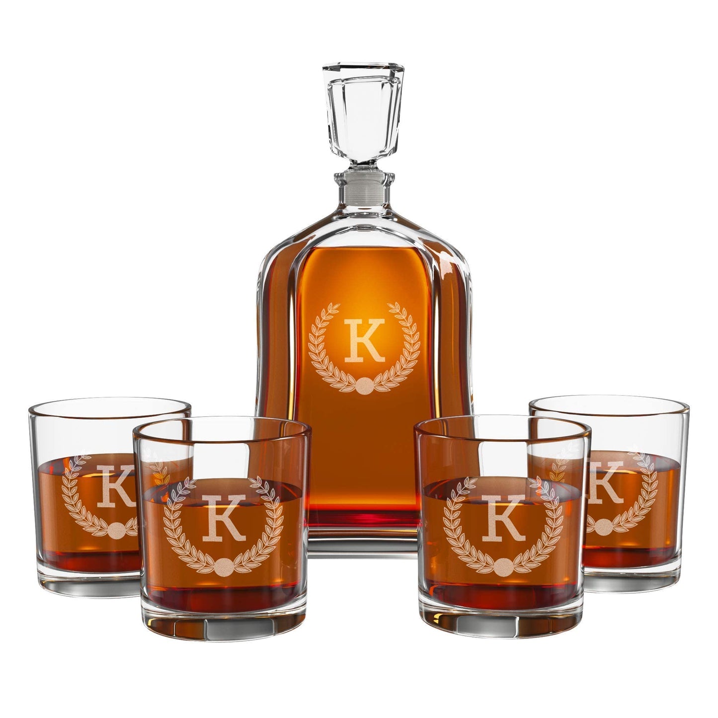 Engraved Liquor Whiskey Decanter Set with Scotch Glasses for Men - 9 Design Options - Personalized Gift Set for Him, Dad - Premium Set Includes Whiskey Stones - Christmas, Valentines - by Froolu