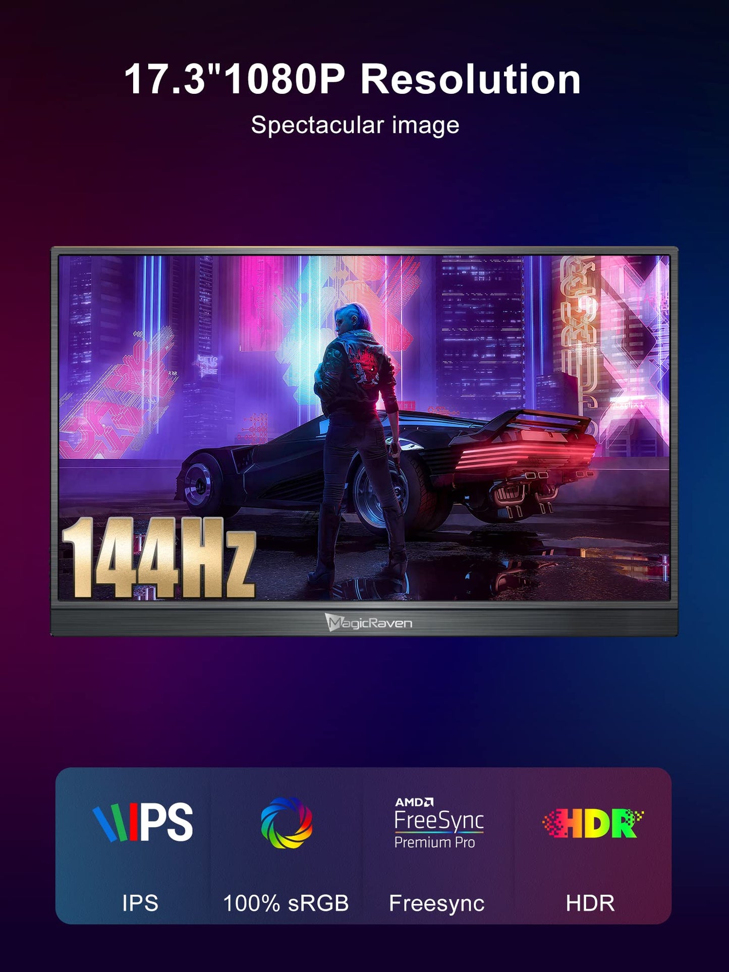 144Hz Portable Gaming Monitor, 17.3  1080P Laptop Monitor, Dual Usb C Hdmi Second Computer Screen, Vesa Gaming Display With Spea