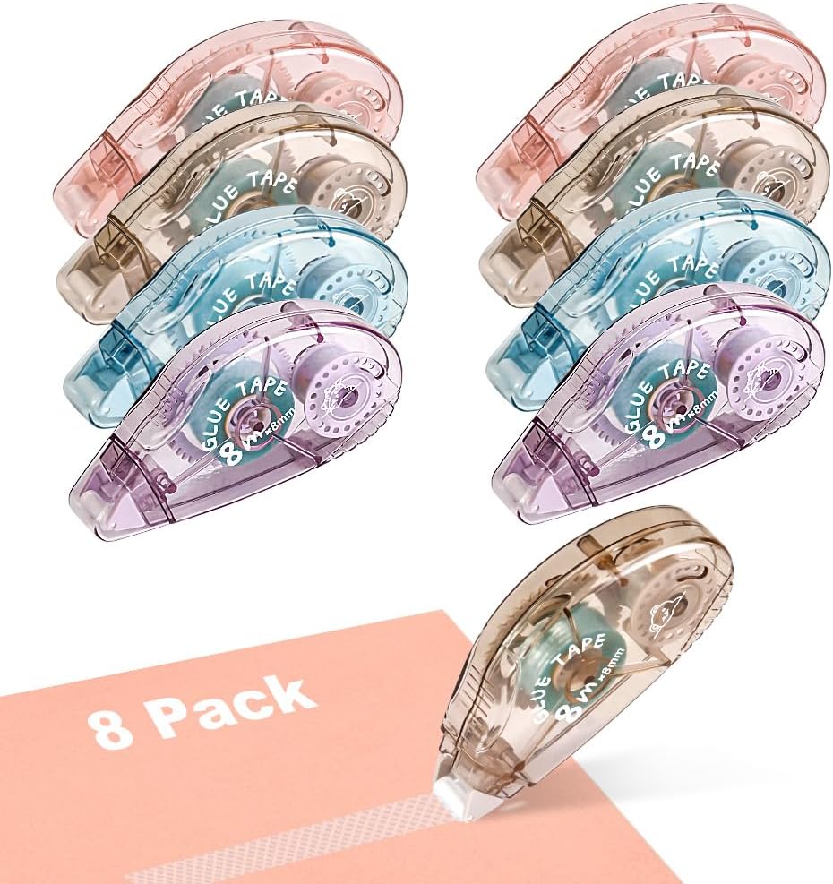 Double Sided Tape Roller - 8 Pack Adhesive Scrapbook Glue Tape Runner Roller for Scrapbooking,Wrapping, School Kids Paper Handicraft,Crafts Gift Wrap and Arts Projects (8mm x 210ft)