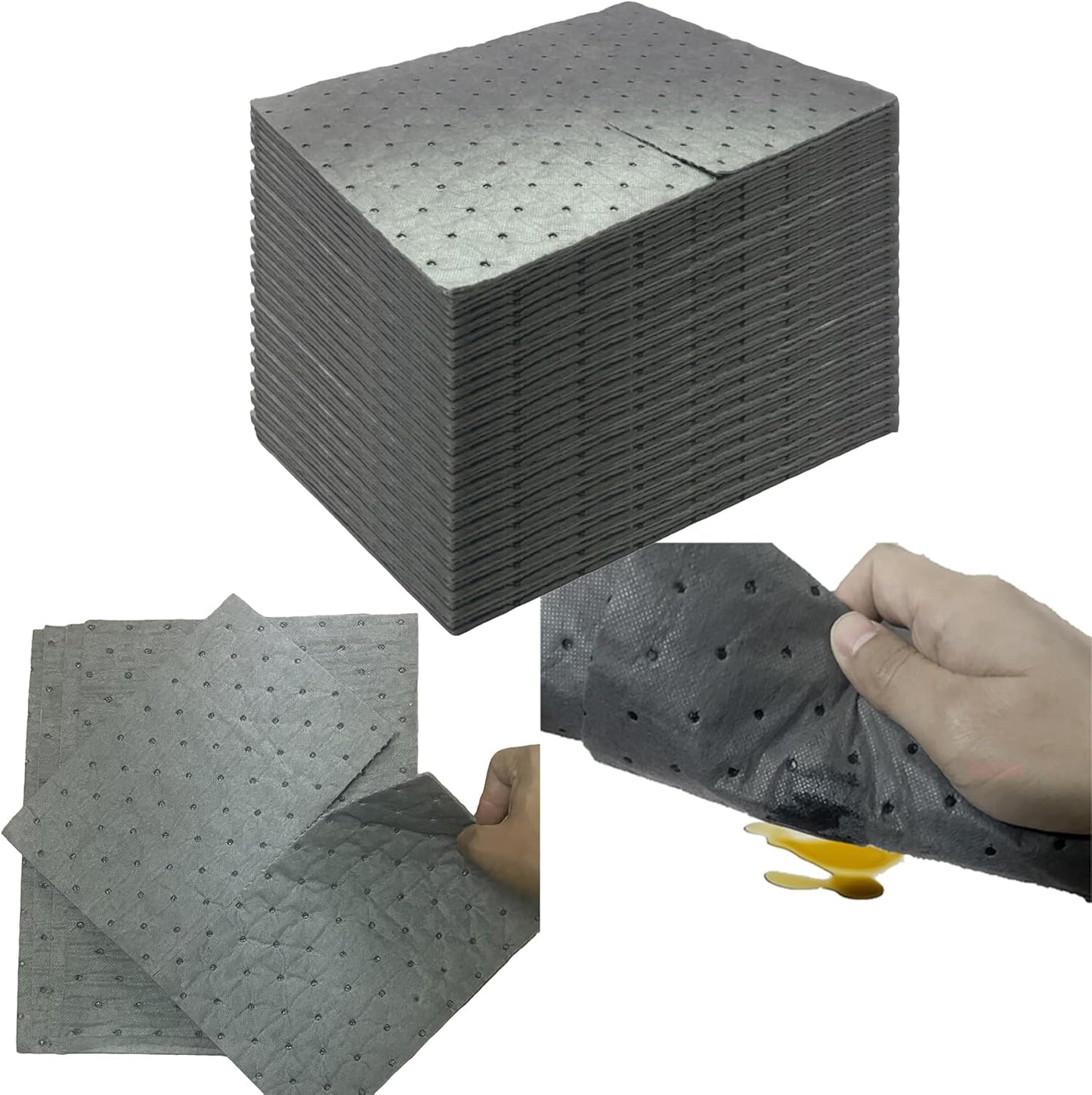 Oil Absorbent Pads | 13"x9.8" Garage Mats | Drip & Spill Universal Pads for Automotive - Absorbing Oil, Liquids, Antifreeze, Brake Fluid, Grease, Coolant | Concrete & Metal Protection,100-Pack