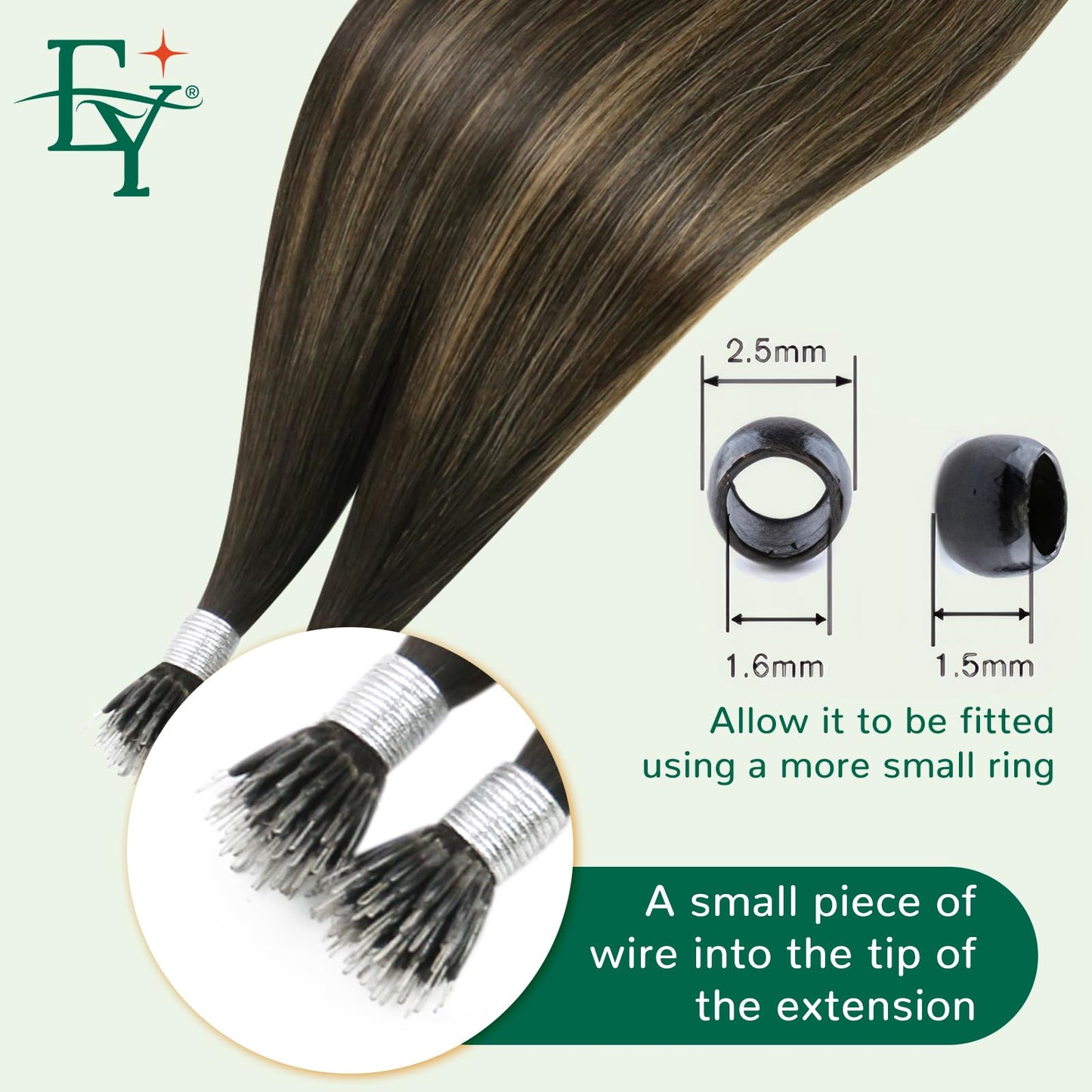 Easyouth Nano Hair Extensions Human Hair Balayage Nano Bead Hair Extensions Balayage Dark Brown with Brown Nano Human Hair Exten
