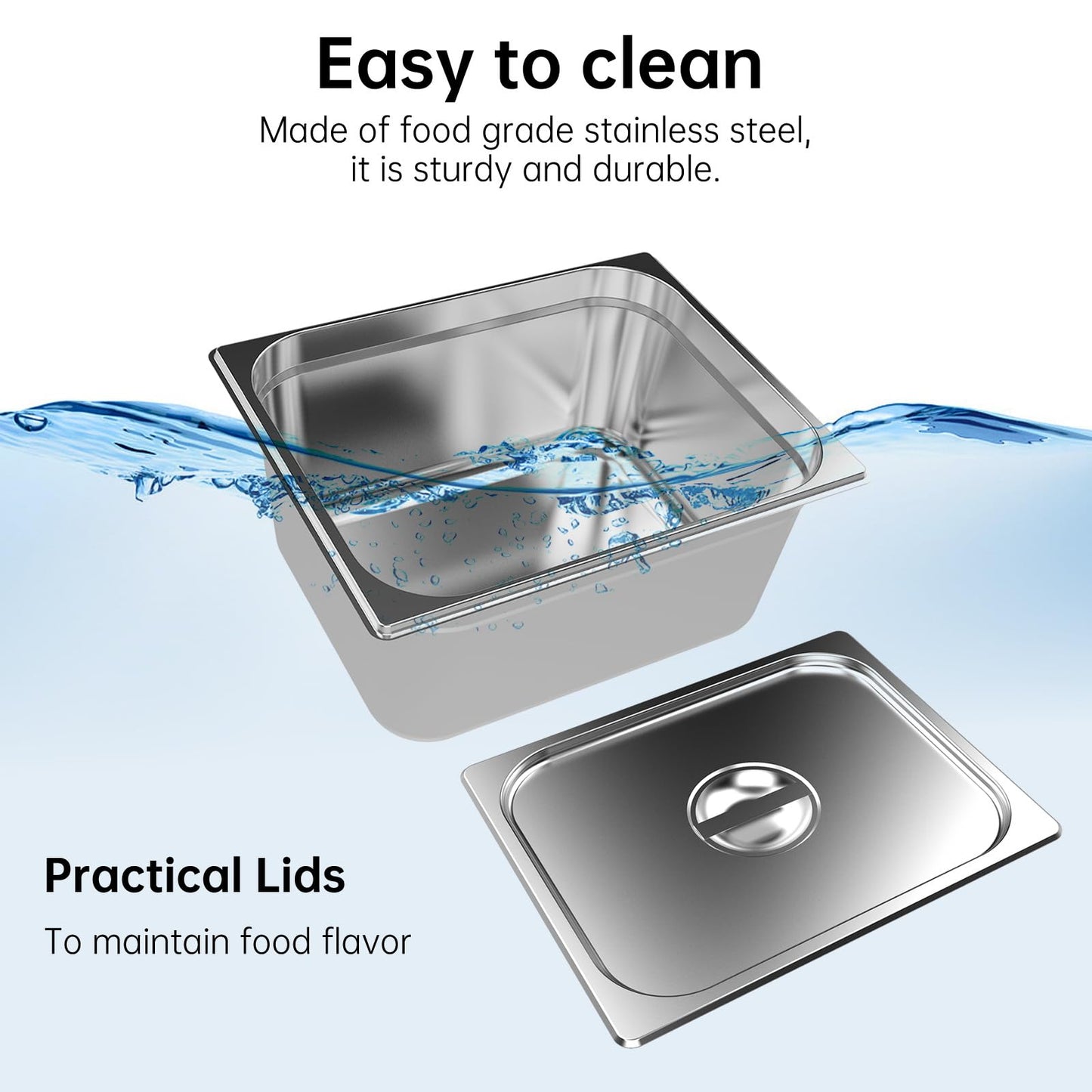 Valgus Commercial Stainless Steel 4 Sections Bain Marie Food Warmer 16 Qt Buffet Server with Lid and Tap for Home, Catering, Restaurants