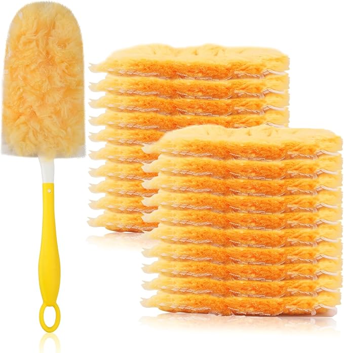 Duster Refills Bulk Compatible with Swiffer Dusters Swiffer Microfibre dust Cleaner for Cleaning Home, Office, Furniture (Yellow, 20 PCS (360°)+Handle)