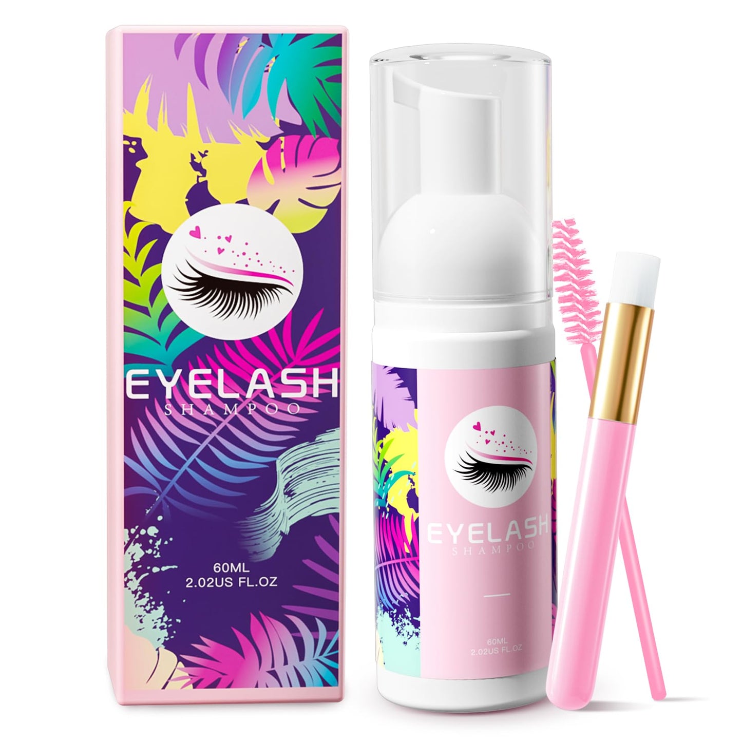 Buqikma Lash Wash for Eyelash Extension, 60Ml/2.11fl.Oz Eyelash Shampoo Kit with Lash Shampoo Brushes Gentle Lash Extension Clea