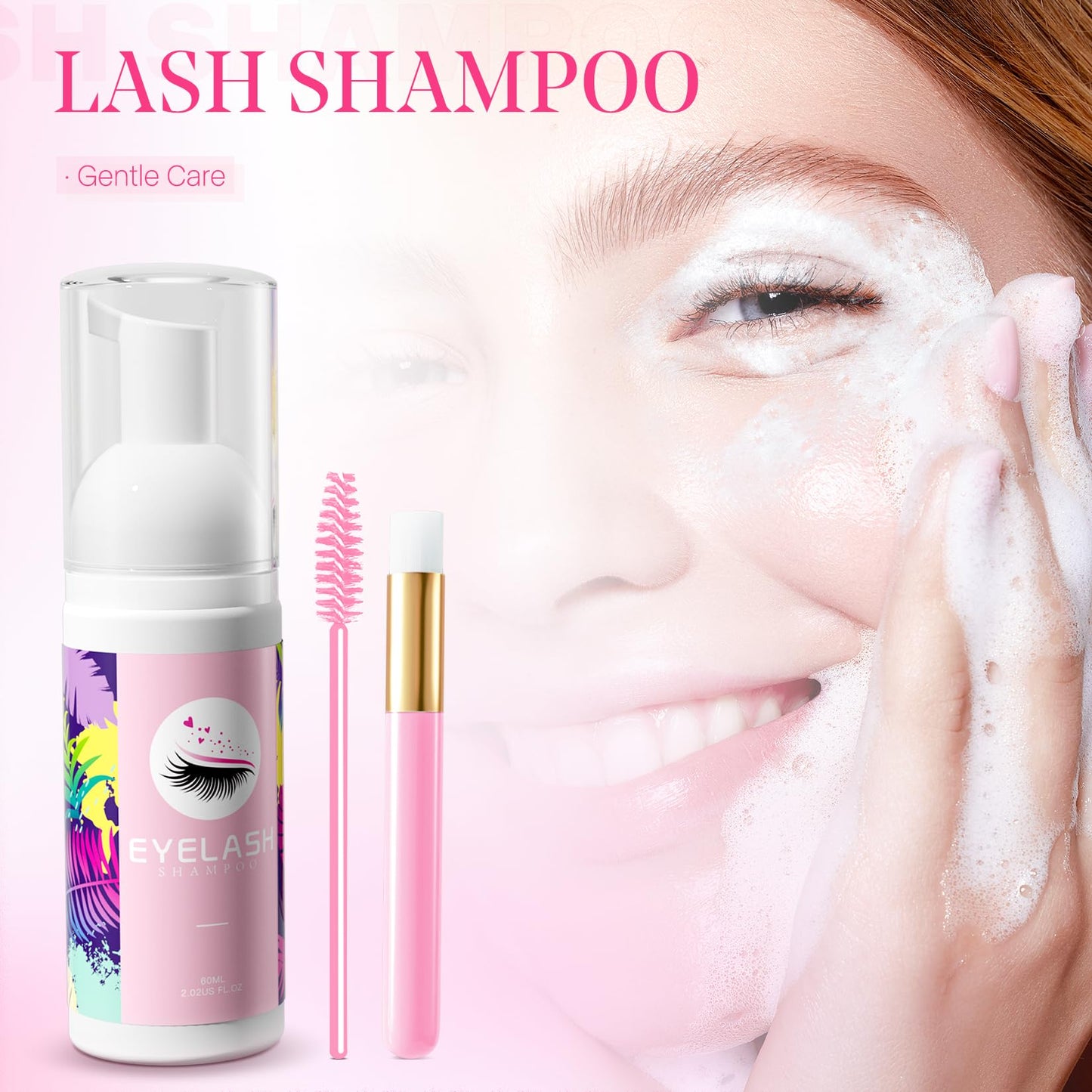 Buqikma Lash Wash for Eyelash Extension, 60Ml/2.11fl.Oz Eyelash Shampoo Kit with Lash Shampoo Brushes Gentle Lash Extension Clea