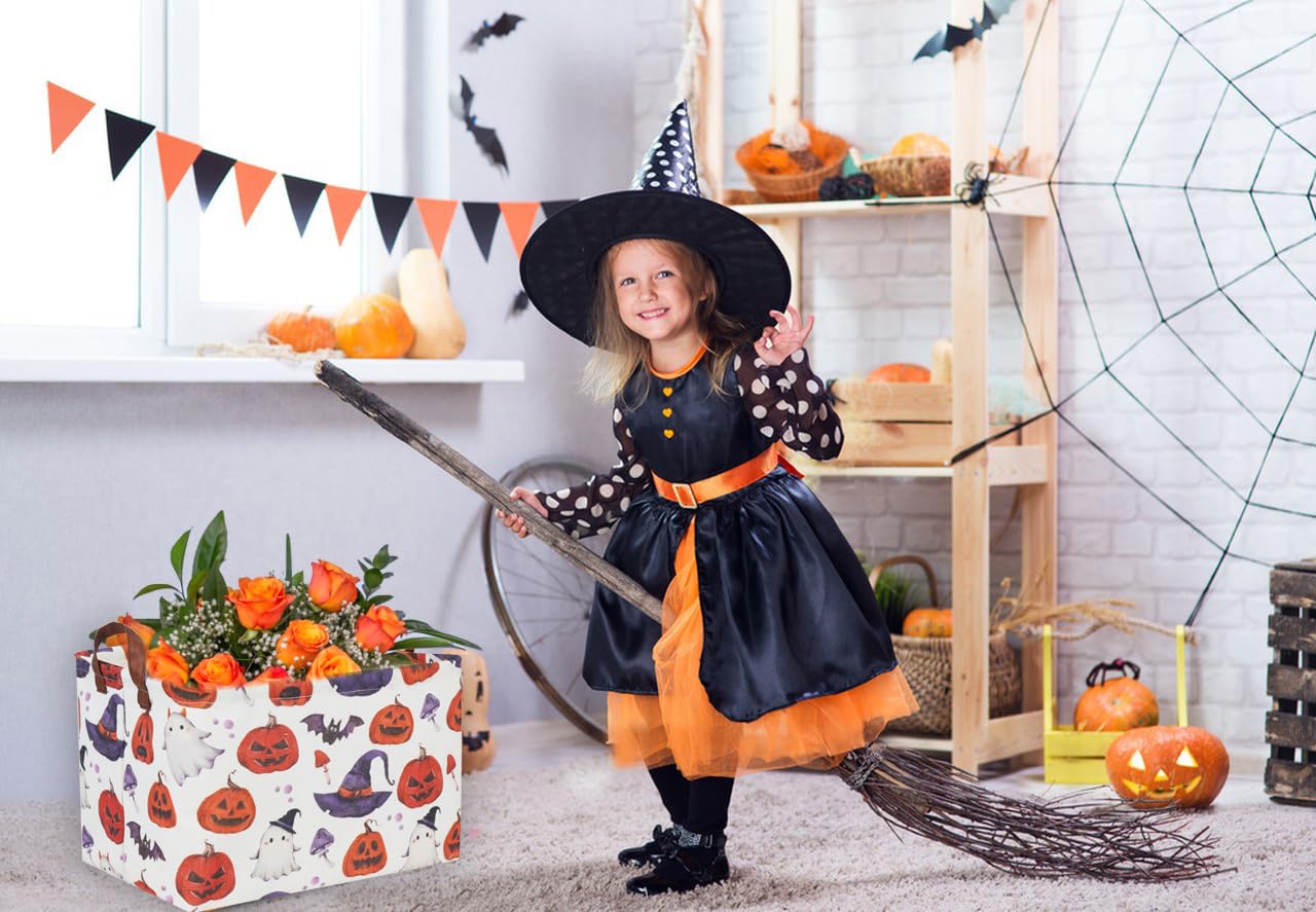 Sanjiaofen Rectangular Halloween Baskets,Waterproof PE Coating Halloween Baskets for Kids with Handles.Halloween Candy Basket,Cute Baskets,Books Baskets. (Halloween basket)