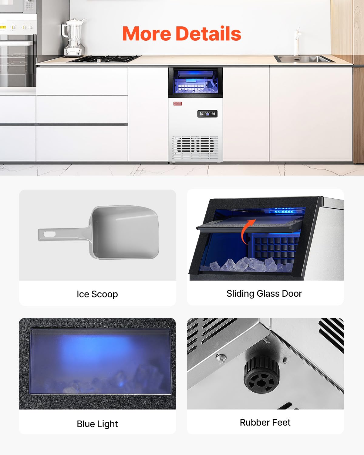 VEVOR Commercial Ice Maker, 100lbs/24H Ice Maker Machine with 28lbs Storage Capacity, 40 Ice Cubes in 15 Minutes, Freestanding Ice Maker for Bar Home Office Restaurant, LED Display, Self-Cleaning