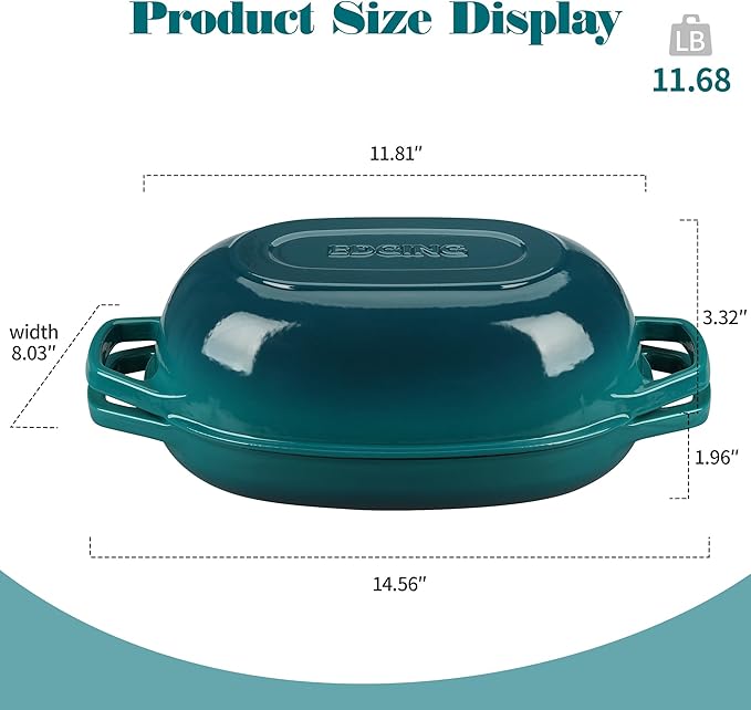 Enameled Cast Iron Oval Dutch Oven Pot with Lid, Dutch Oven for Sourdough Bread Baking, Oval Bread Pan, Bread Oven, Bread Dutch Oven, 5qt, Darkcyan