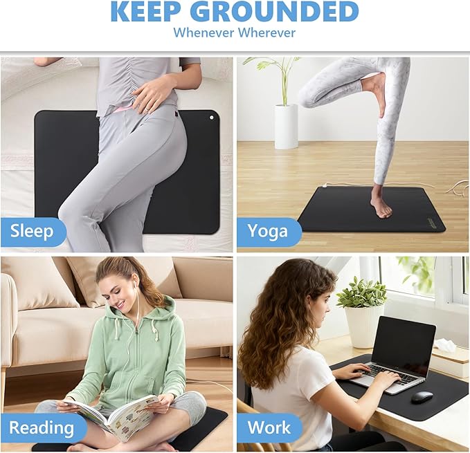 earthzhenxin Grounding Mat for Feet, Grounding Mat Improve Sleep, Relieve Pain, Conductive Mat for Magnetic Therapy, Earth Connected Pad for Home, Office and Work 2 Pack(Black 16"x24")