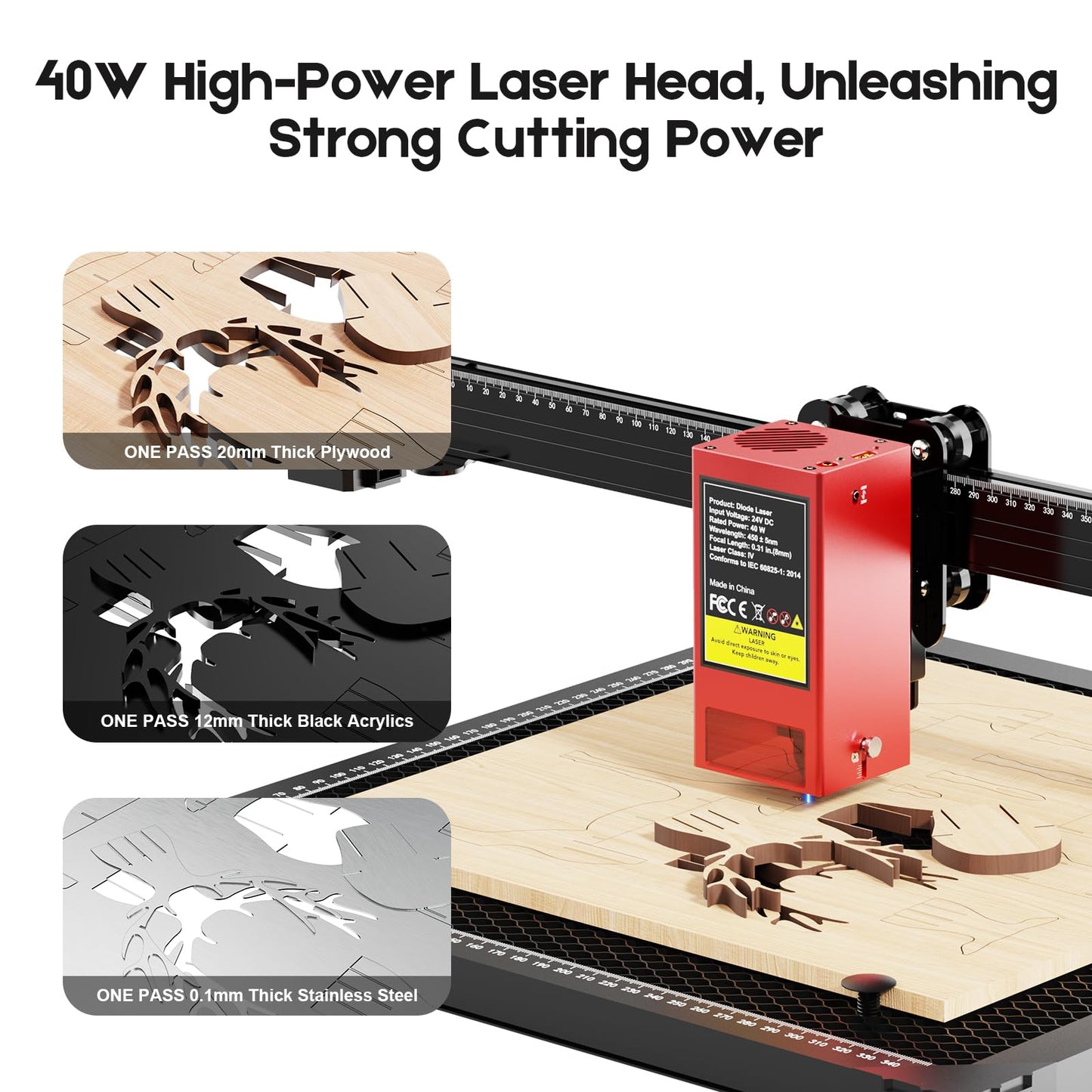 40000mW Laser Engraver, 450mm x 900mm Working Area Laser Cutter, 0.06mm Precision Engraving Machine, Laser Engraver for Wood Metal Acrylic Leather, WiFi & USB Connectivity, GRBL Compatible