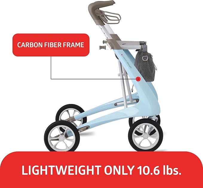 byACRE Ultralight Rollator Walker with Seat, Lightweight Folding Mobility Aid for Seniors, Compact Upright Walking Support,16.5" x 24" Seat (W x H), Comfort Handles and Storage, Blue