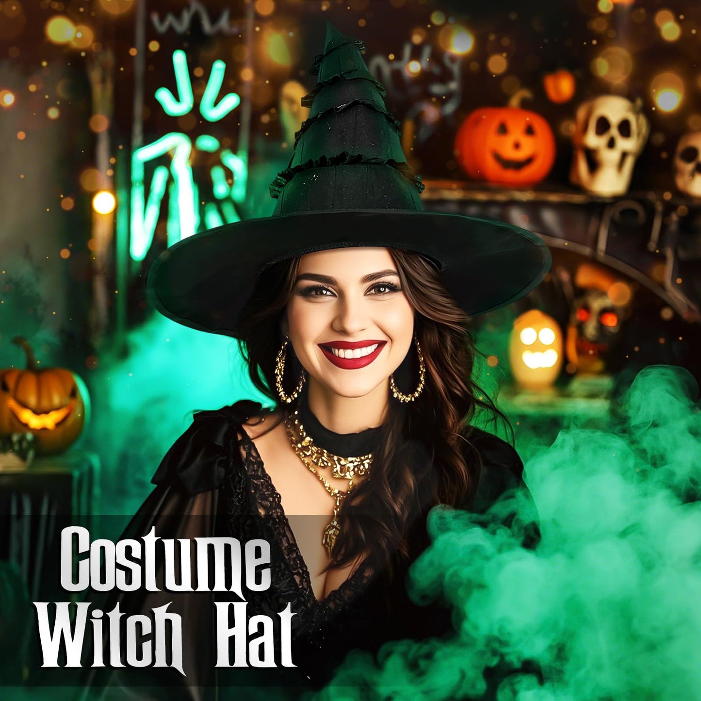 Folerwif Black Witch Hat Adult Movie Merch Wizard Costume for Women Accessories for Party Outfits Halloween