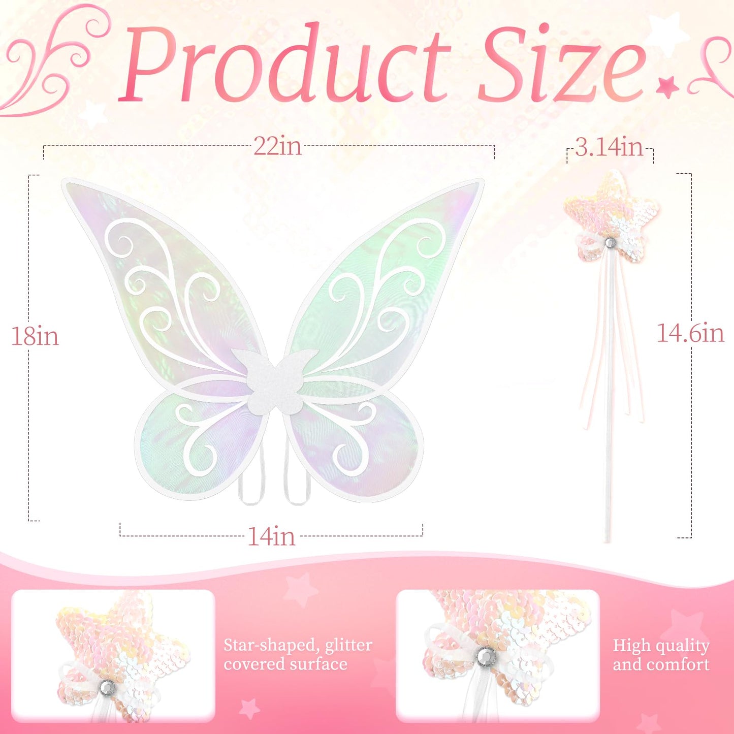 Light up Fairy Wings for Adults, LED Butterfly Wings for Girls, Sparkle Halloween Fairy Costume Angel Wing with Fairy Wand Dress up Cosplay White