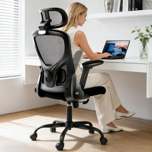 Morkprism Office Chair,Ergonomic Office Desk Chair with 2D Adjustable Lumbar Support,3D Headrest,2D Arms,330LBS High Back Mesh Computer Home Office Chairs Rolling Tilting Swivel Executive Chairs Black