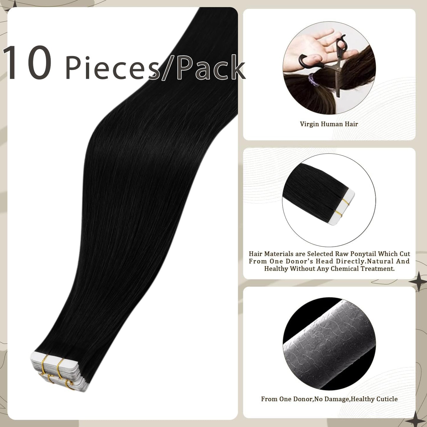 Full Shine Virgin Tape in Hair Extensions Color 1 Jet Black Tapes Extensions 14 Inch Remy Hair Extensions Tape in 25 Gram Double
