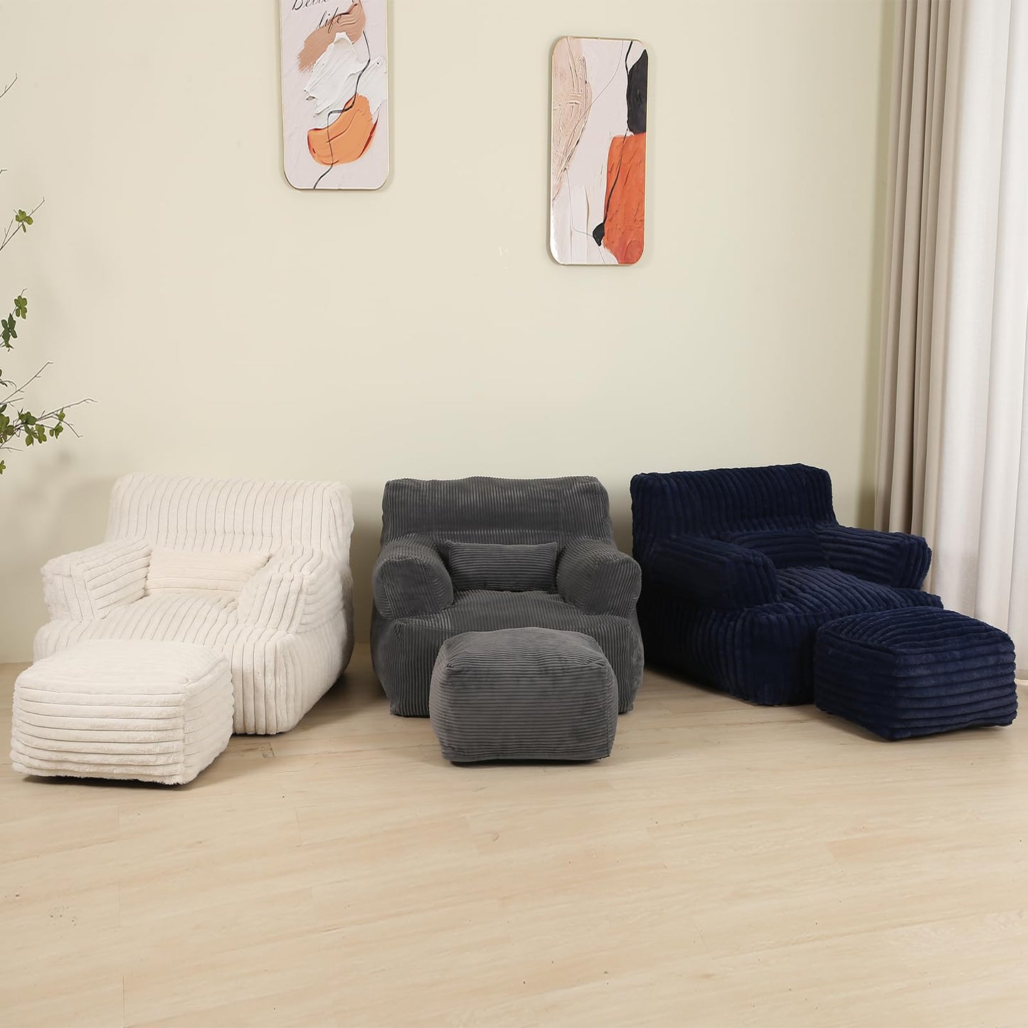 MOMCAYWEX Comfy Gaint Bean Bag Chair with Ottoman, Huge Bean Bag Armchair for Adults and Teens, Dark Grey