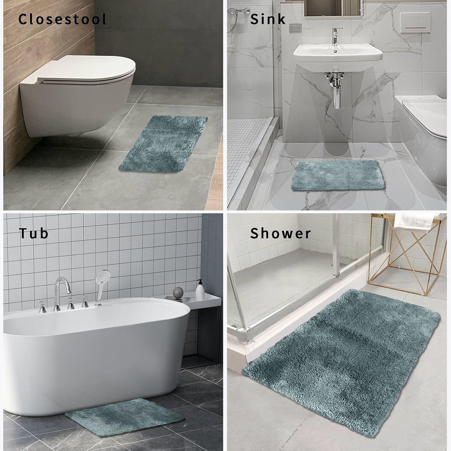 FIFU Bathroom Rugs 24" W x 36" L, Bath Mat for Bathroom, Bedroom, Laundry Room & Kitchen, Non-Slip Rubber Latex Backing, Extra Soft and Absorbent Microfiber Carpet, Machine Washable Rug, Teal