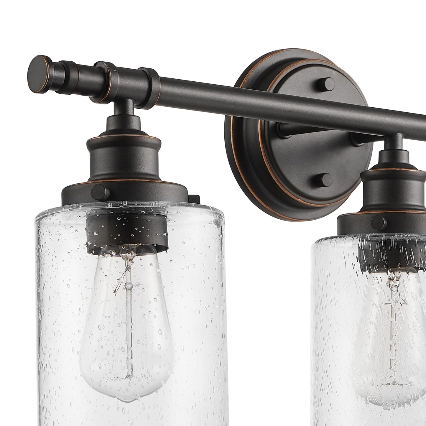 Globe Electric 51415 Camden 5-Piece All-in-One Bathroom Set, 3 Vanity Light with Seeded Glass Shades, Bar, Towel Ring, Robe Hook, Toilet Paper Holder, Bronze