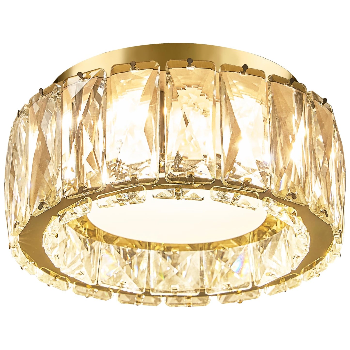 Suenigle Modern Dimmable LED Luxury Crystal Gold Flush Mount Ceiling Light Fixture,7.87 Inch 15W,3CCT,mini Round Close to Ceiling Chandelier for Hallway,Kitchen,Laundry Room,Entryway