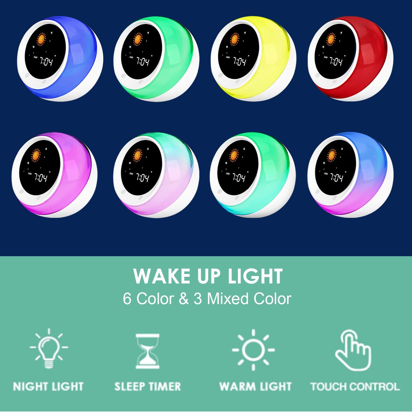 I.CODE Sun & Moon Rise Kids Alarm Clock, Children's Sleep Trainer ,Sleep Sound Machine, Wake Up Light & Night Light ,Teach Kids Day & Night