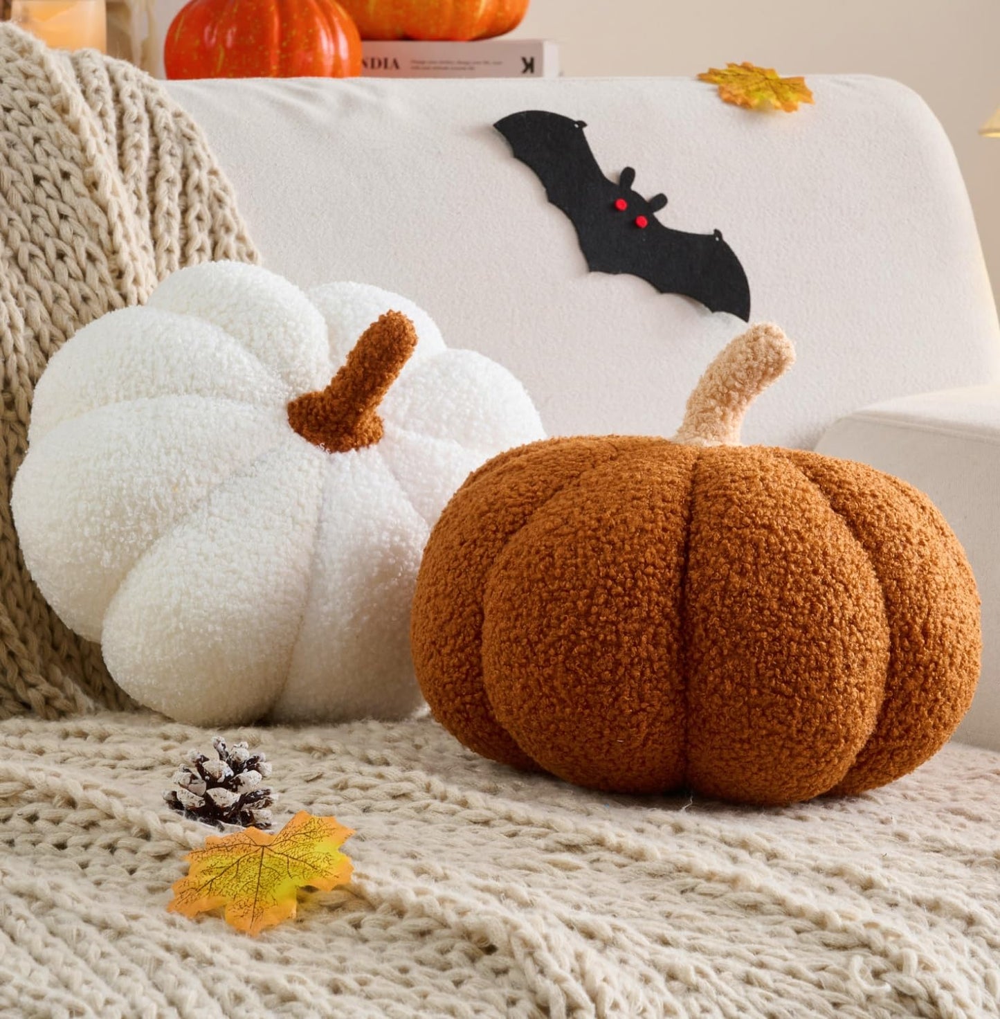 Vdoioe Fall Decor Pumpkin Pillow, 2 Pcs Halloween Pumpkin Shaped Throw Pillow 11.8 x 6 Inch Fall Decorations Pumpkin Decor for Halloween Thanksgiving Bedroom Sofa Couch