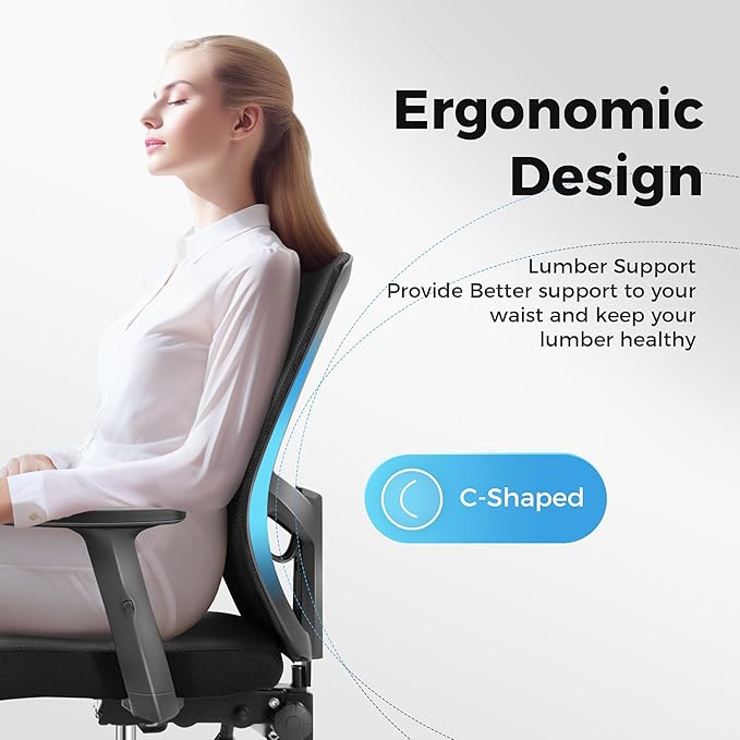 MAISON ARTS Mesh Office Chair Set of 2, Ergonomic Home Desk Chair with Lumbar Support, Mid-Back Computer Task Chair with Breathable Mesh and Adjustable Armrests for Home Office