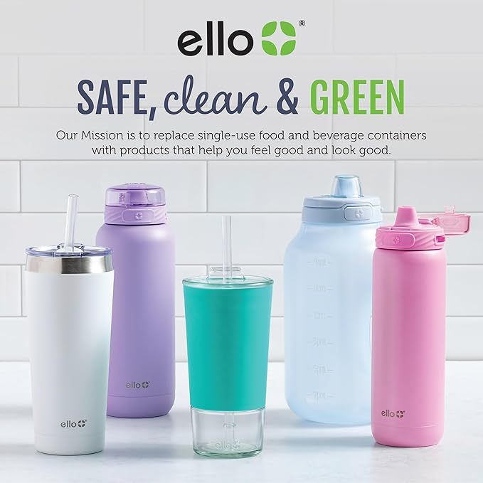 Ello Cooper 40oz Stainless Steel Water Bottle with Straw and Carry Handle, Double Walled and Vacuum Insulated Metal, Leak Proof Locking Lid with Soft Silicone Spout, Reusable, BPA Free, Grey
