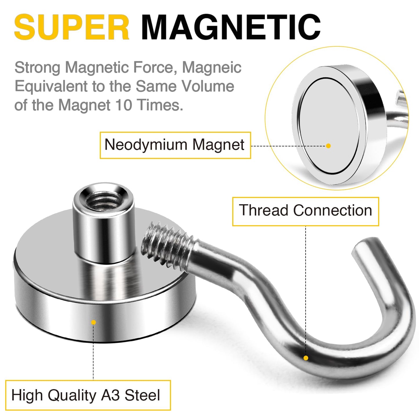 DIYMAG Magnetic Hooks, 50lbs Heavy Duty N52 Rare Earth Magnets with Hook 2026 Cruise Cabin Ship Essentials for Fridge Hanging Classroom Beach Vacation Kitchen Grills Home Must Have 6 Pack