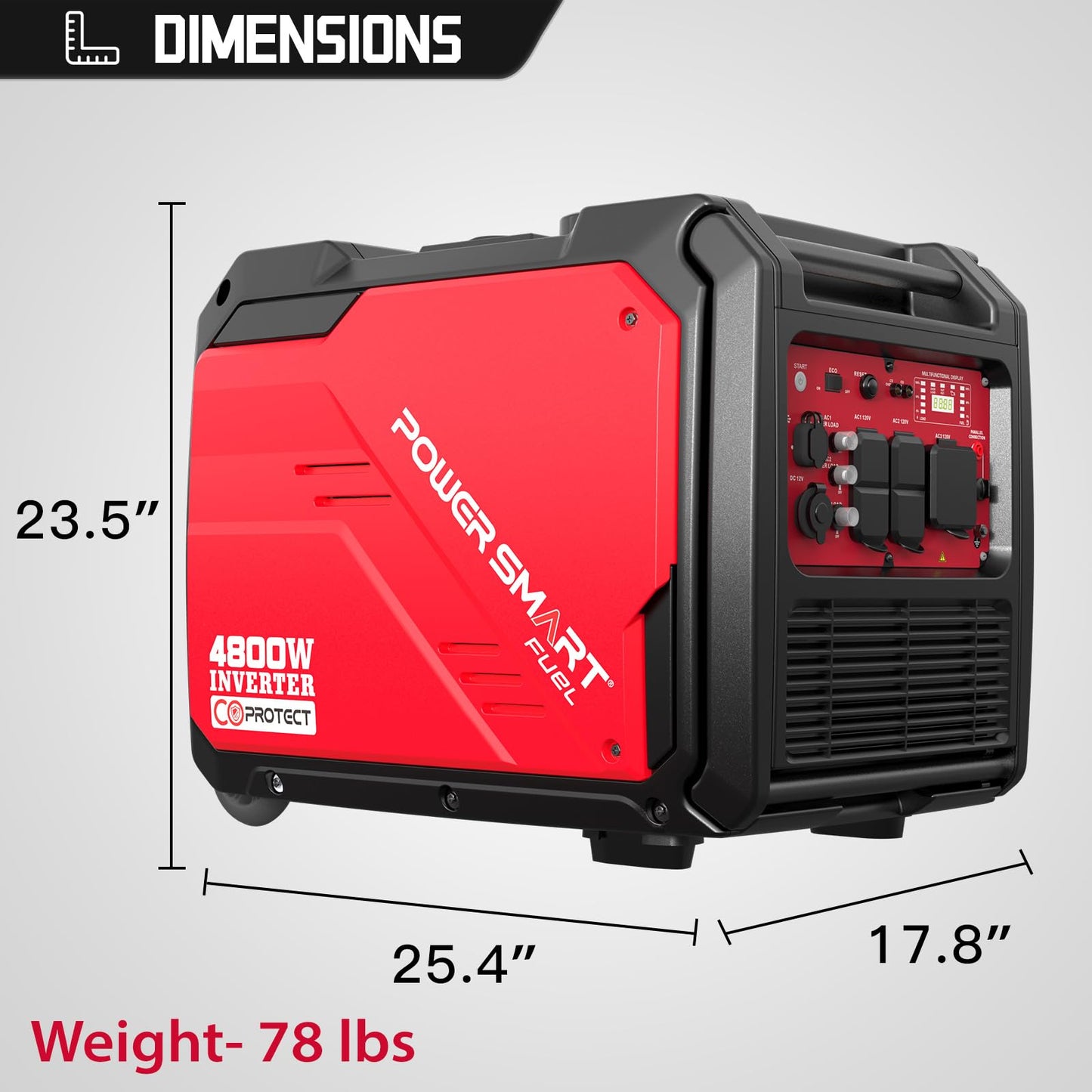 PowerSmart 4800W Portable Inverter Generator, Gas Power with Electric Start, Quiet & Parallel Ready and 30A Outlet, CO Guard, RV Ready & Home Backup, Gas Powered, Quiet & Clean Power