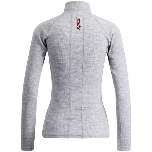 Swix Women's Winter Sports Cross-Country Skiing Training Warm Lightweight Race X Merino Half Zip Baselayer, Light Grey Melange Red, Medium