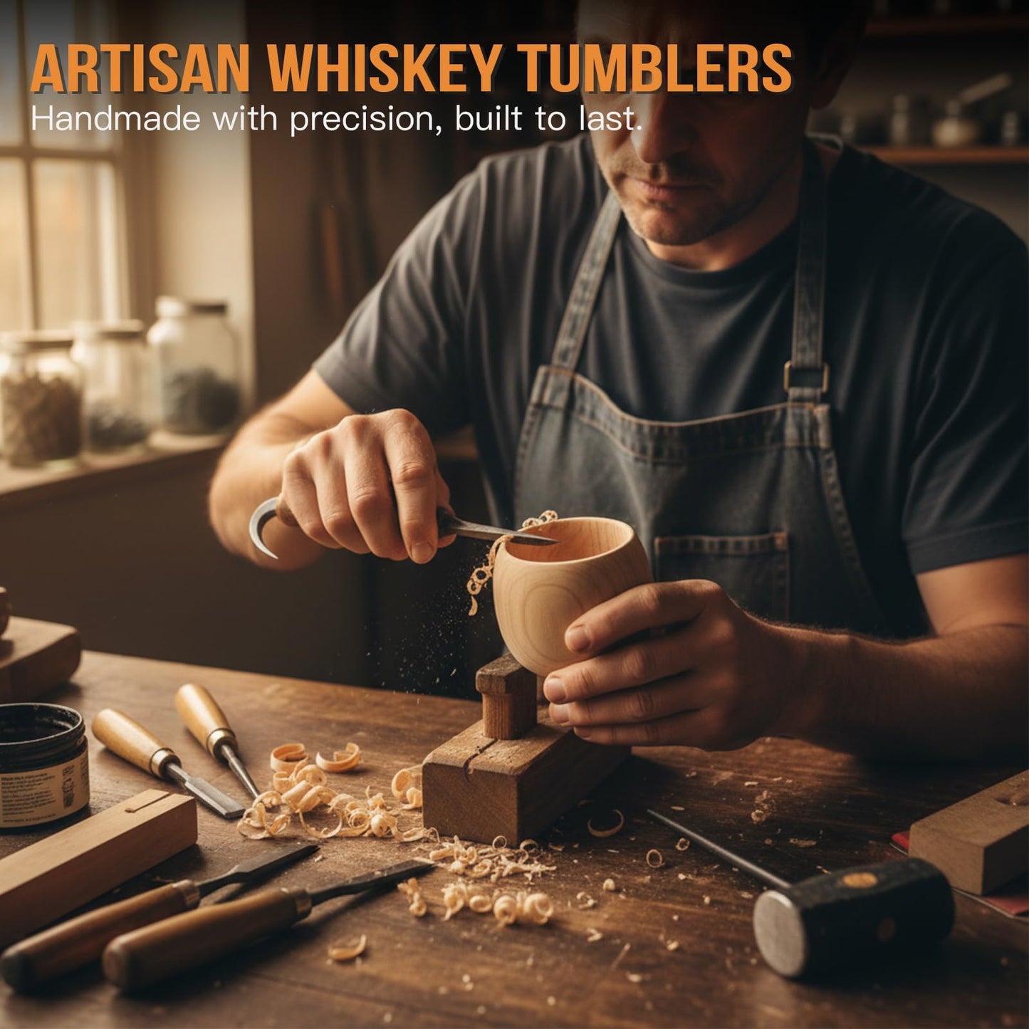Wooden Whiskey Glass Set – 9oz Handcrafted Wooden Bourbon Tumblers with 6 Stones & A Stainless Steel Ice Tongs, Natural Charred Finish – Perfect Whiskey Gift for Dad Husband Brother Boyfriend
