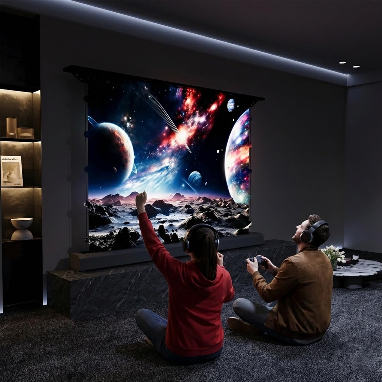 YODOLLA 72 inch Projector Screen Motorized Floor Rising 16:9 HD Retractable ALR Electric Projector Screen 4K3D Automatic Pop Up Projection Screen with Remote Movie Screen for Indoor MeetingHomeTheater