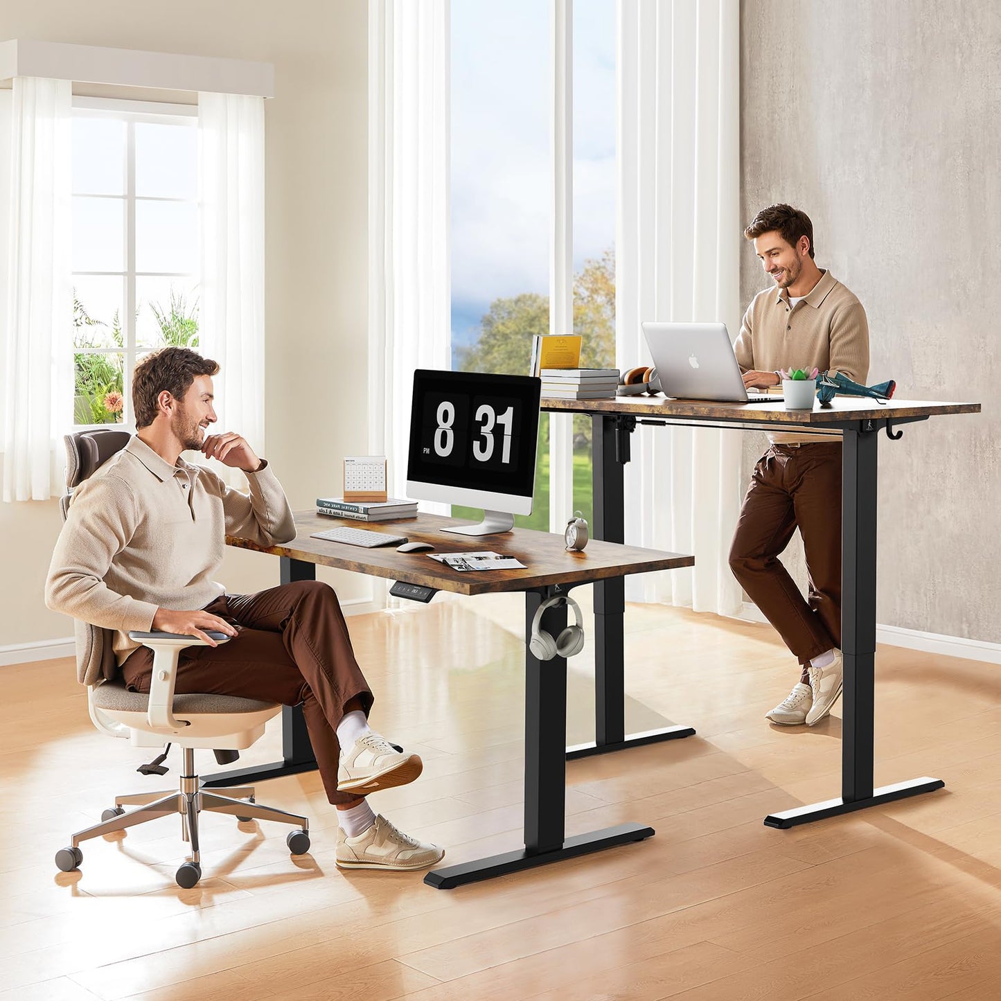 WALKINGDESK 48x24 Inches Whole Piece Electric Standing Desk, Seamless One Piece Height Adjustable Sit to Stand up Desk for Home Office, Ergonomic Computer Workstation, Rustic Brown