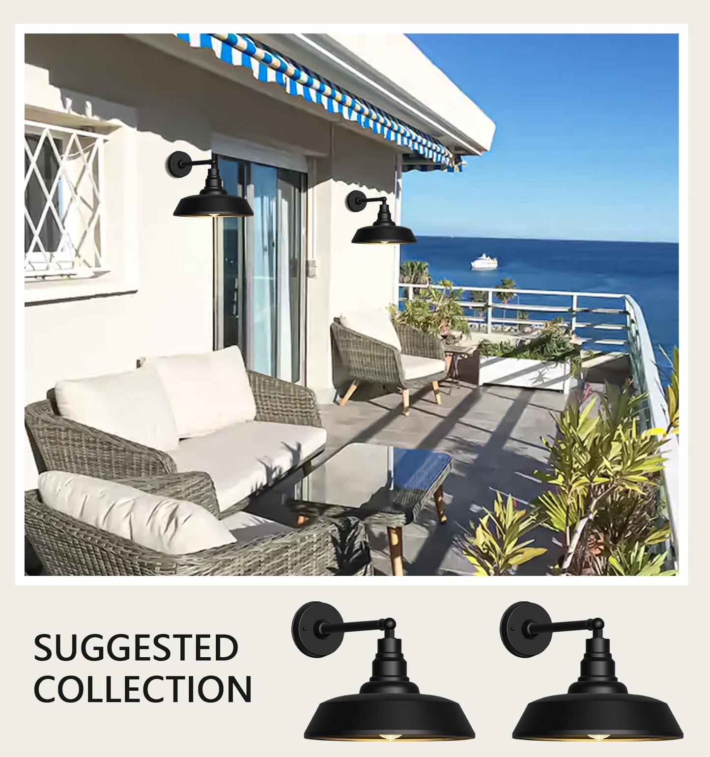 Franing 15" Large Gooseneck Barn Lights - Gooseneck Outdoor Lights Stylish Black Wall Lights, Farmhouse and Garage Porch Lights 2-Pack