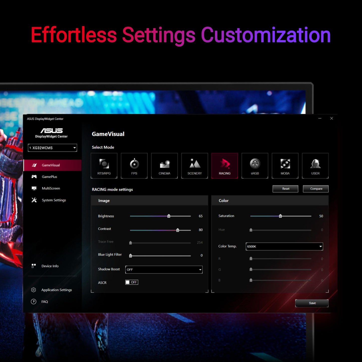 ASUS ROG Strix 32” 1440P USB-C Curved HDR400 Gaming Monitor (XG32WCMS) - QHD (2560x1440), 280Hz, 1ms, Fast VA, Extreme Low Motion Blur Sync, DisplayWidget, Tripod Socket, AI Gaming, 3 yr Warranty