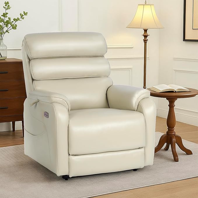 EONIX Wide Lay Flat Power Lift Recliner Chair for Elderly, 400lbs Heavy Duty Lift Chairs with Heat and Massage Charging Ports, Oversized Dual Motor Power Recliner for Adults, LRY004063, Cream White