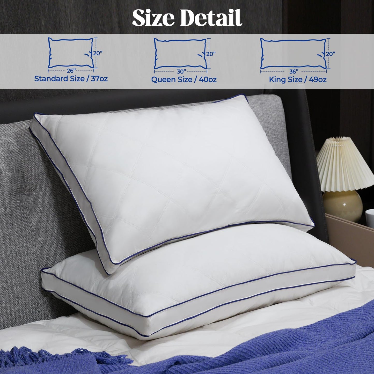 puredown Feather Down Pillows Queen Size Set of 2, Luxury Goose Feather Pillow for Sleeping, Organic Cotton Cover Hotel Collection Bed Pillows