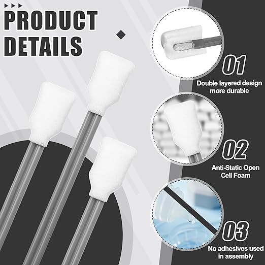 Dunzy 300 Pcs Foam Cleaning Swab Stick 5.12" Blue Square Rectangle Sponge Tip Swabs for Solvent Format Inkjet Printer Optical Equipment (300 Pcs,Grey)