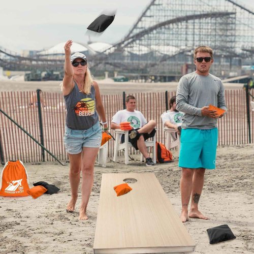 Fubgrly 4 Feet x 2 Feet Solid Wood Premium Cornhole Game Set, Includes 8 Corn Hole Toss Bags, Whiteboard Cornhole Boards