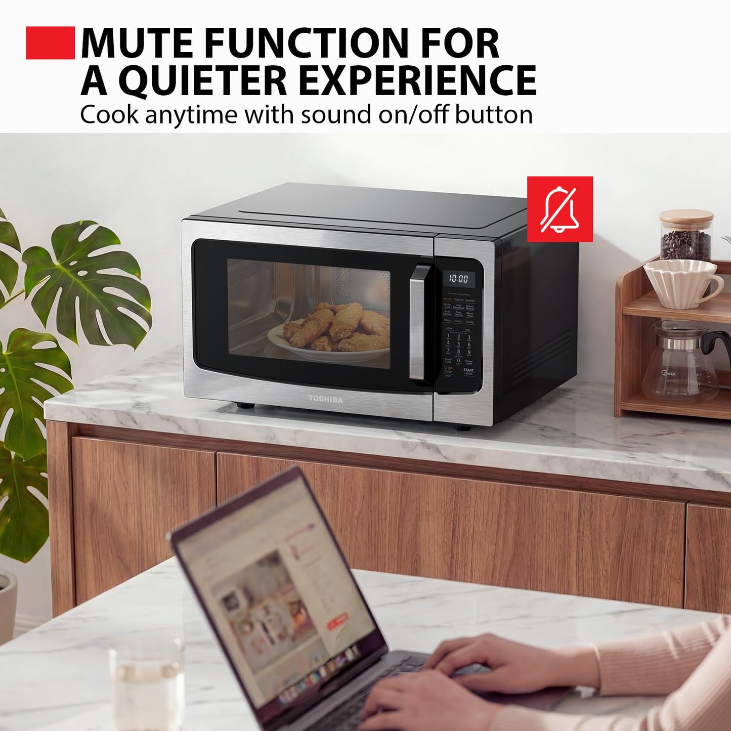 Toshiba Air Fryer Combo 4-in-1 Countertop Microwave Oven, Smart Sensor, Convection, Mute Function, Position Memory 13.6" Turntable, 1.5 Cu Ft, 1000W, Silver, ML-EC42P(SS)