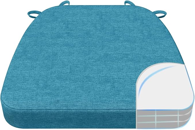 AAAAAcessories D-Shaped Chair Cushions, 2" Thick Dining Chair Pads with Ties and Removable, Machine-Washable Cover, 17" x 16", Teal