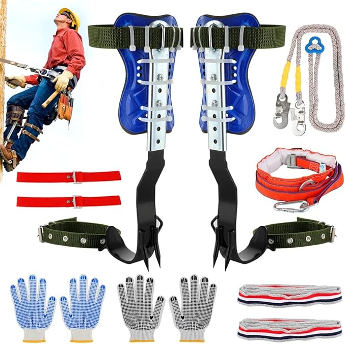 Homaisson Tree Climbing Spikes Set, Adjustable Tree Climbing Spikes, Portable Tree Climbing Gears with Safety Belt, Climbi...