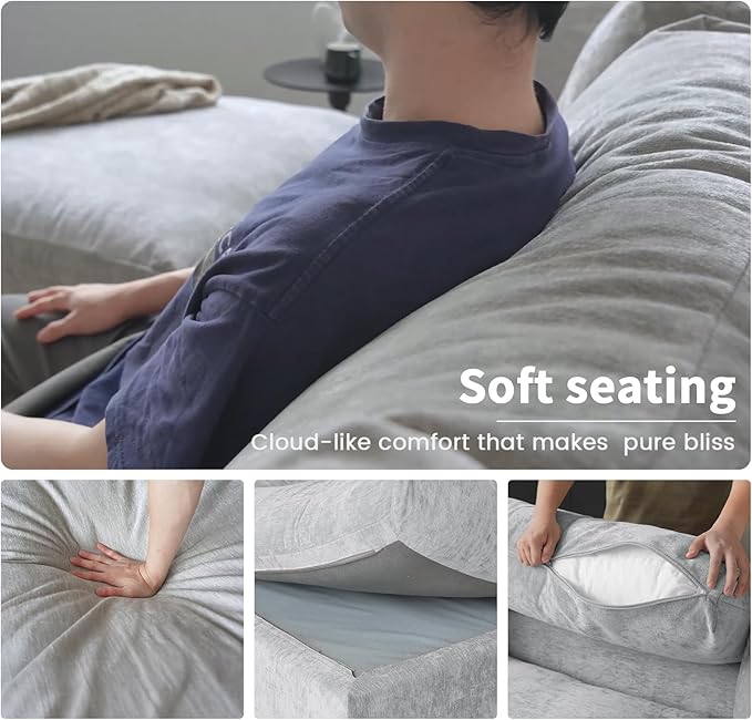 Cloud Couch Modular Sectional Sofa,134" L Shaped Couch, Oversized Convertible Wide Seater,4 Seater with Ottoman for Living Room Set, Covers Washable&Replaceable,Gray