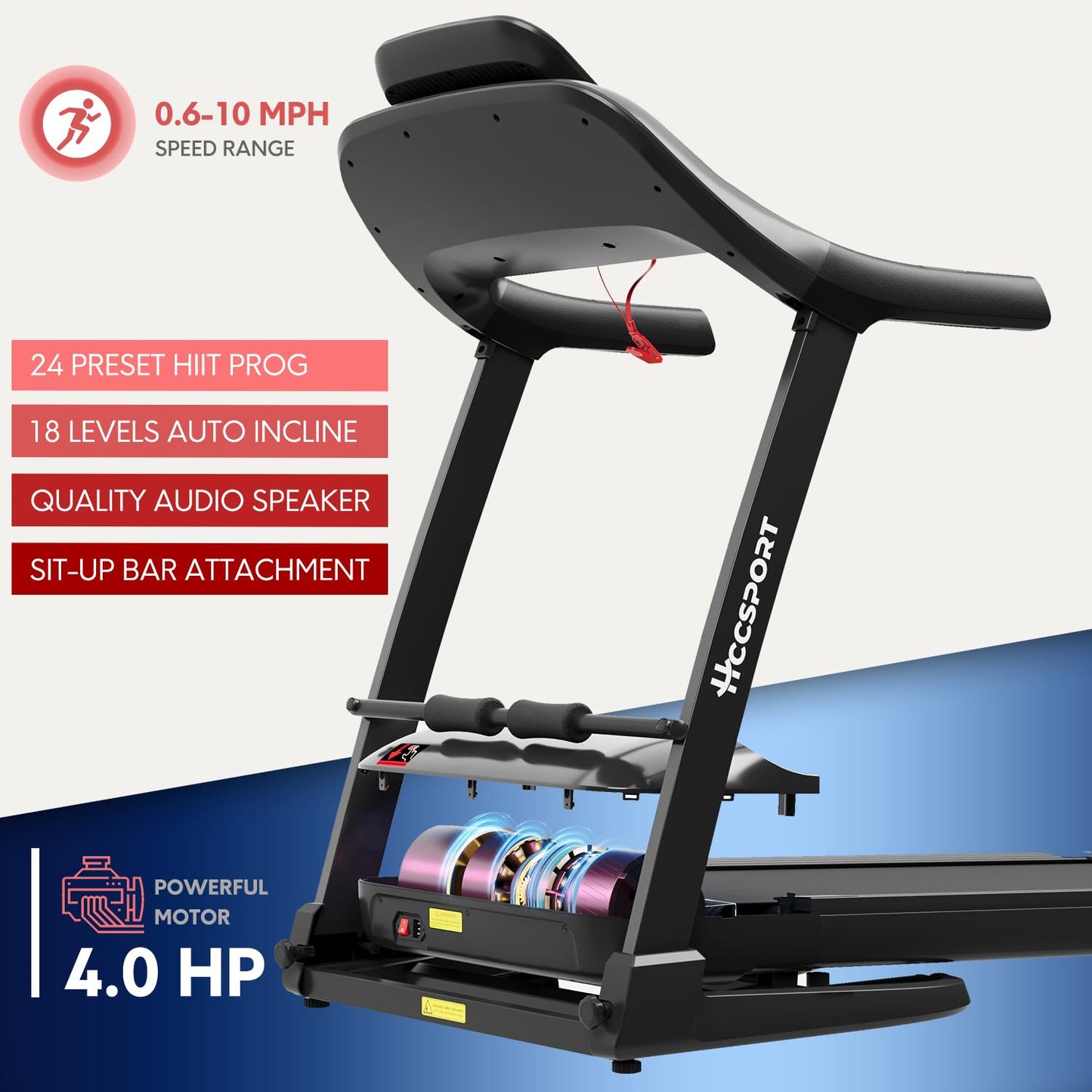 Walking Treadmill with 16% Auto Incline, Air Cushioning Shock Absorption 350lb Weight Capacity Foldable Treadmill for Home Office with Pulse Sensors, 10 Mph Speed 18.5'' Wide Belt Quiet Motor