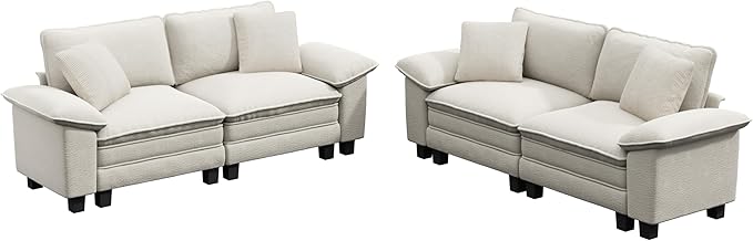 MIXPATIO L-Shaped Cloud Modular Sofa Set, 4-Piece Double Loveseat Sectional w/Deep Seat & Removable Arms, Plush Chenille for Living Room - Beige