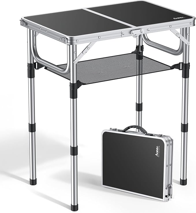 Anbte Folding Camping Table, Aluminum 24" x 16" Adjustable Height Small Folding Table with Carrying Handle, Lightweight, P...