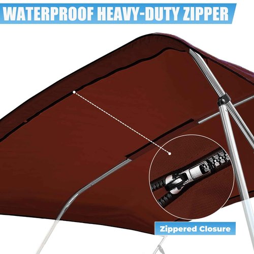 Cerumute 3 Bow Bimini Top Replacement Canvas with Stern Light Hole and Storage Boot, 900D Heavy Duty Waterproof Bimini Top Canvas Only Without Frame, 6'L 61"-66" W Burgundy
