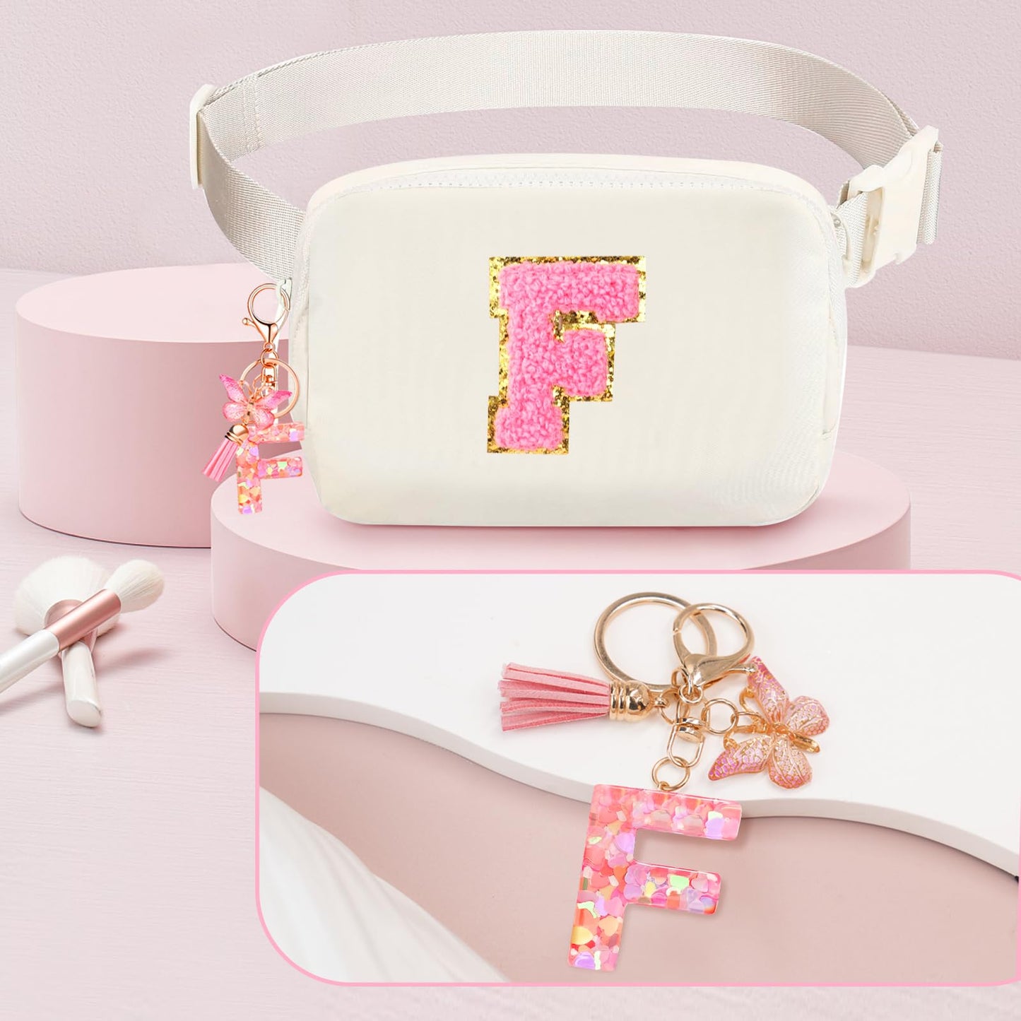 Personalized Fanny Pack for Girls, Gift Sets for Teen Girl, Birthday Gifts for 4 5 6 7 8 9 10 11 12 13 Year Old Girls, Initial Crossbody Bag Belt Bag for Girl Kids (F)
